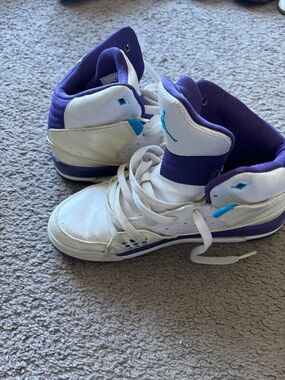Purple and white High top jordans size 8.5